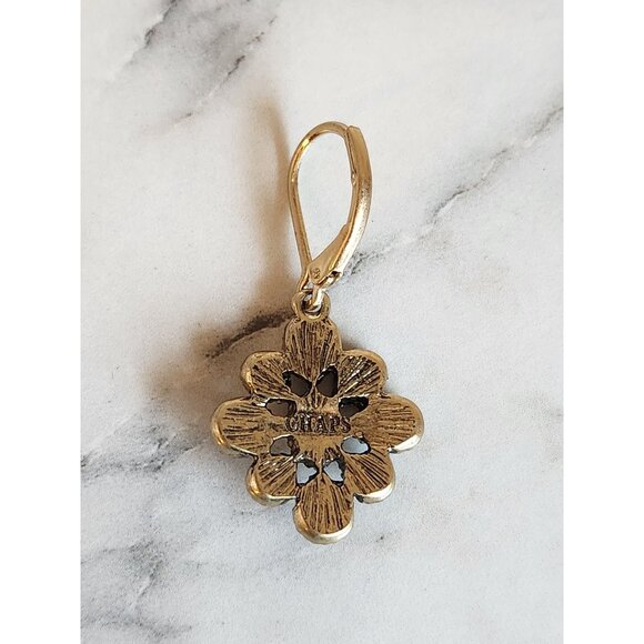 Chaps Gold-Tone Leverback Earrings With White & Gold Accents Floral Design - Picture 5 of 5
